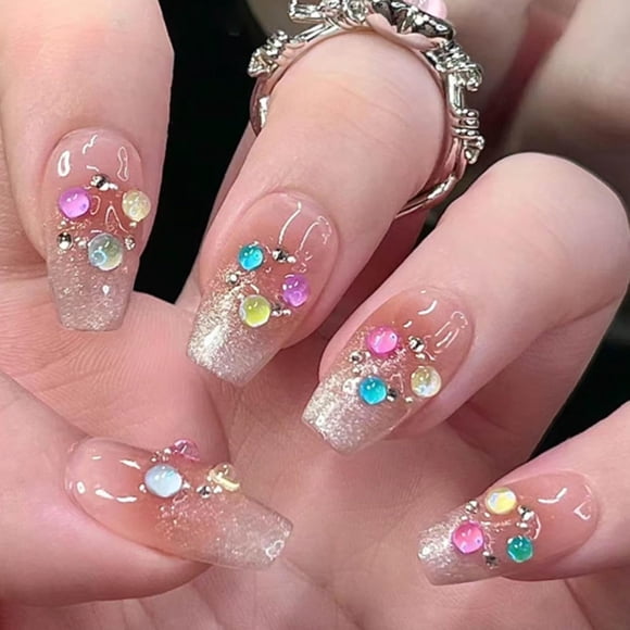 Woeilo Coffin Press on Nails Gradient Cat Eyes Fake Jelly Nails Tips Full Cover Bling False Medium Nails for Women and Girls 24PCS Gradient 1 Fl Oz (Pack of 1)