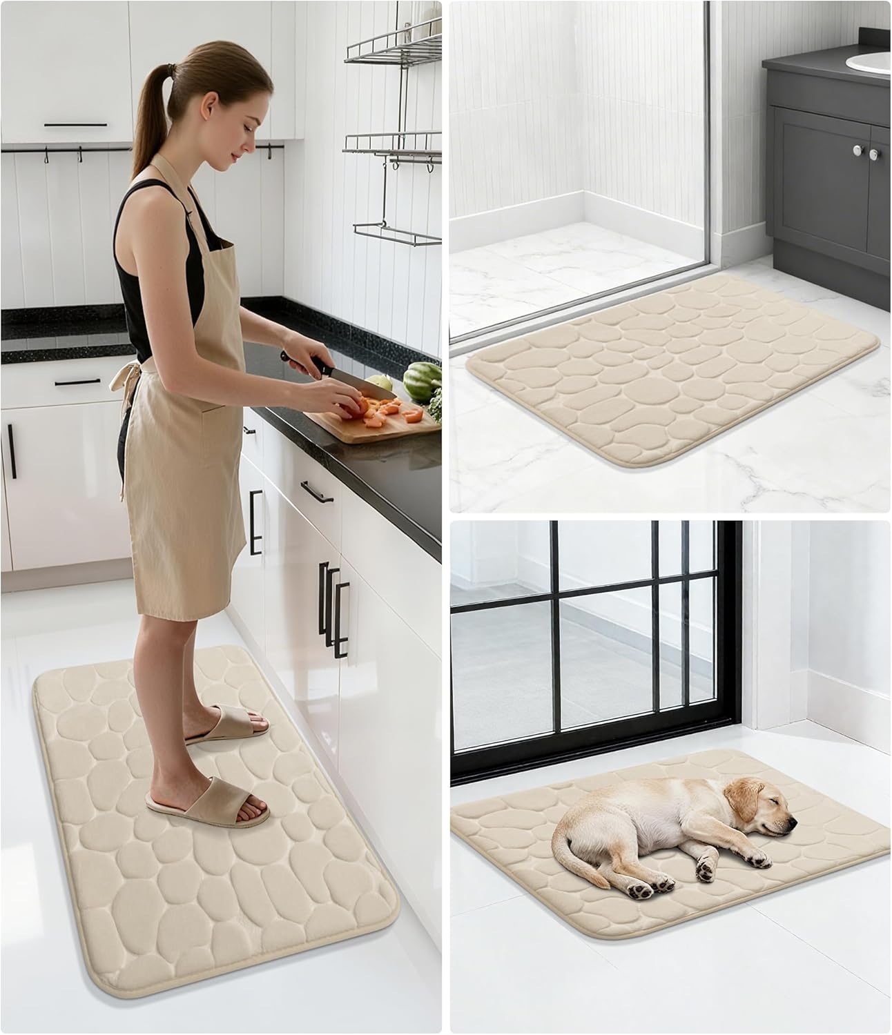Memory Foam Bath Mat – Super Soft Absorbent Bathroom Rug, Non-Slip Quick Dry Floor Mat, Cobblestone Design, Washable Bath Mat for Bathroom, Bedroom, Toilet