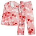 thumbnail image 7 of Valentines Pajamas For Women Set Casual Loose Cozy Cardigan Heart Print Winter Collar Long Sleeve Button Up Sleepwear Soft 2 Piece Outfits Loungewear Sets Red L, 7 of 7