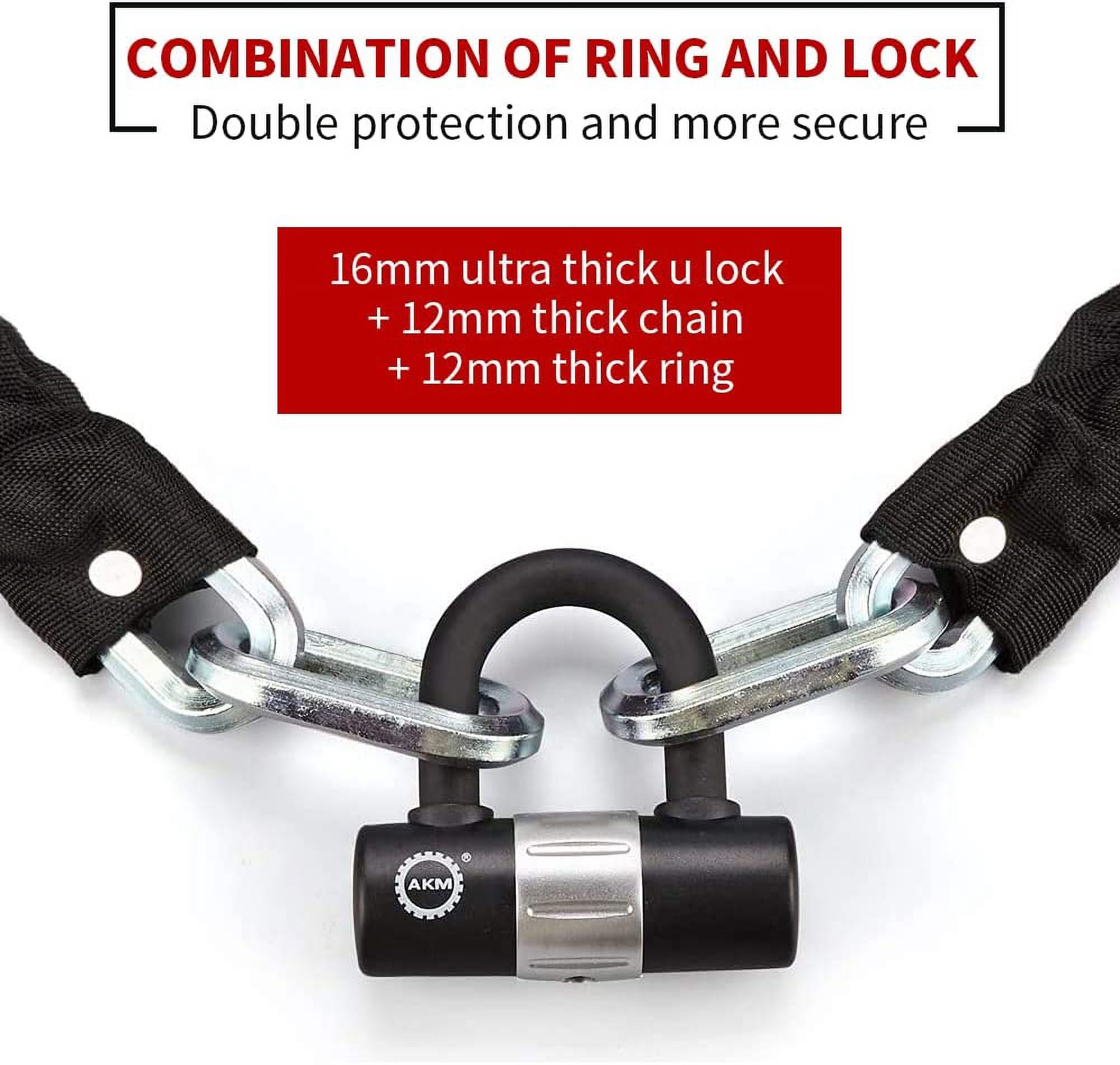 Motorcycle Chain Lock 150cm/5ft Heavy Duty Bike Chain Lock Anti-Theft Cutproof 12mm Thick Security Bicycle Chain Lock with 4Keys 16mm U Lock Disc Lock for Moped,Motorcycle,Gate