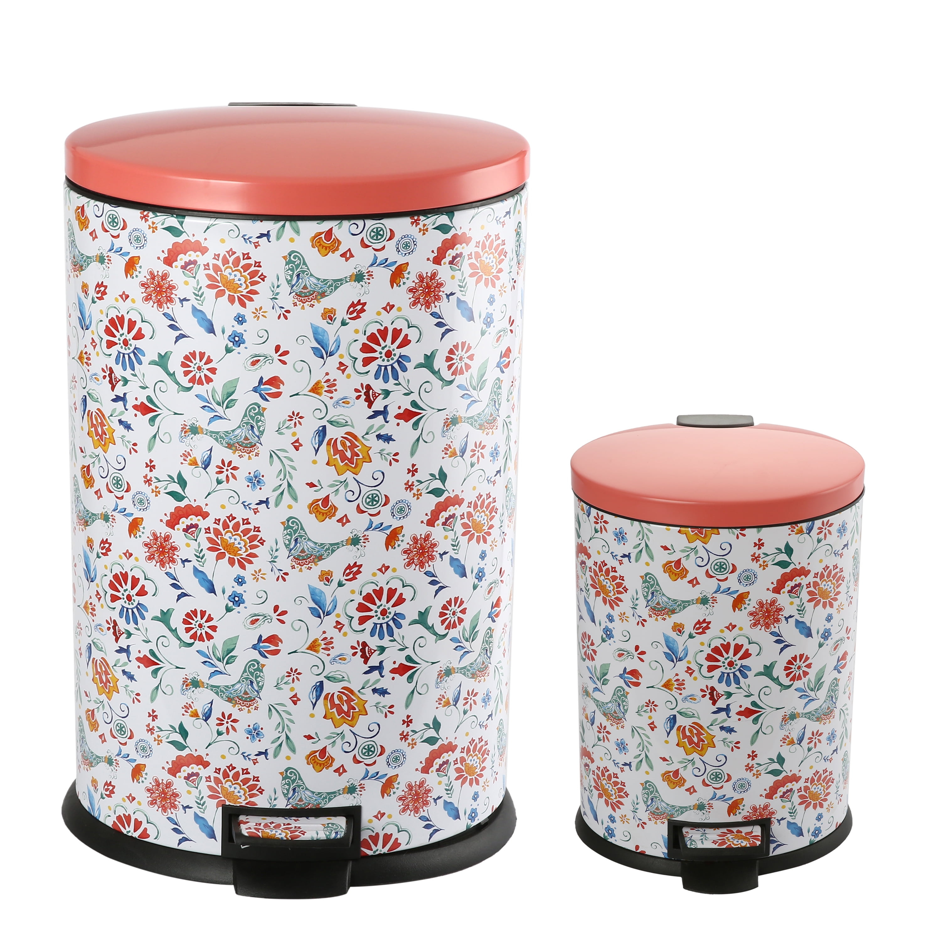 Pioneer Woman Stainless Steel 10.5 Gal and 3.1 Gal Oval Trashcan Set Color Pink 