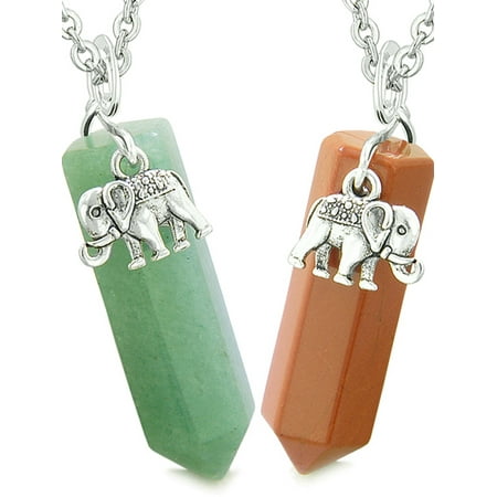 Lucky Elephant Charms Love Couples or Best Friends Crystal Points Green Quartz Red Jasper