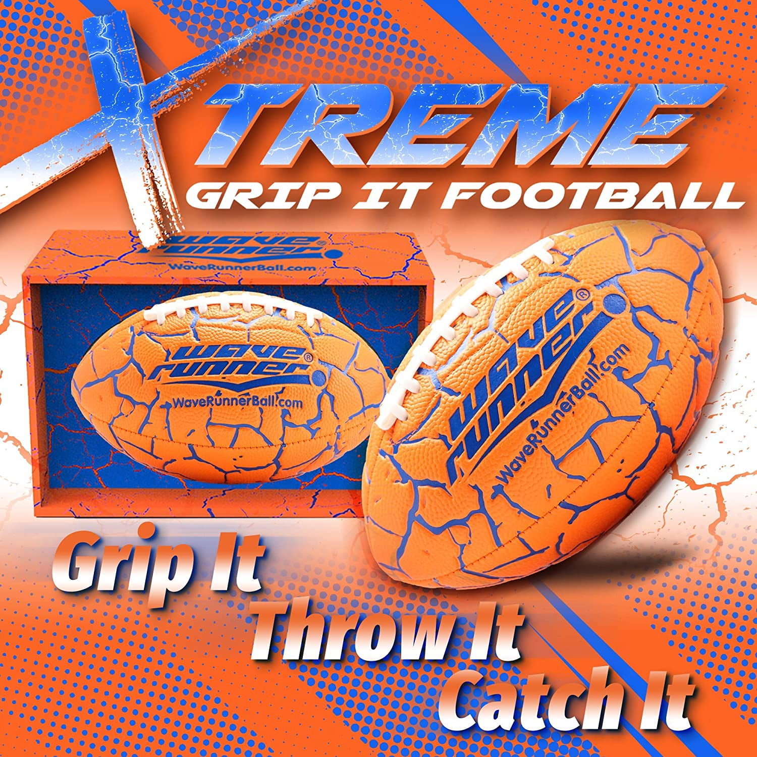 Wave Runner Grip It Waterproof Junior Size Football, 9.25-Inch, Durable Double-Laced, Ideal for Beach, Pool, and Outdoor Games Orange