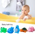 thumbnail image 1 of Hesroicy - 3 juguetes de baño para bebé con silbato incorporado, diseño de rana, pingüino, delfín, hipopótamo, tortuga, juguete de vinilo, sonido chirriante y confort emocional, animales marinos de, 1 of 8