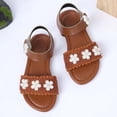 thumbnail image 2 of Xfvqtps Kids Girls Princess Sandals Open Toe Knit Upper Flower Hook and Loop Soft Sole Flats Summer Shoes, 2 of 8