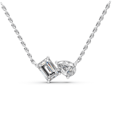 KEEVA JEWELS 1.35 Carat E-F/VVS-VS Two-Stone Moissanite Pendant Necklace, Emerald and Pear Cut Necklace for Women,18-Inch Chain, Made in White Gold Plated Silver.