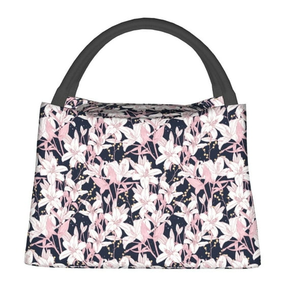 Fotbe Lilies Flowers Bolsa Térmica Portátil con Estampado, Bolsa de Entrega de Alimentos Aislada, Bolsa Reutilizable de Gran Capacidad para Comidas y Supermercado