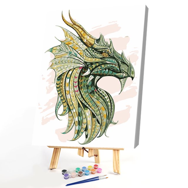Cuadros Decorativos Pintura al óleo digital DIY por número Lienzo de dragón verde Cuadro acrílico sin marco Tmvgtek embutido en tela