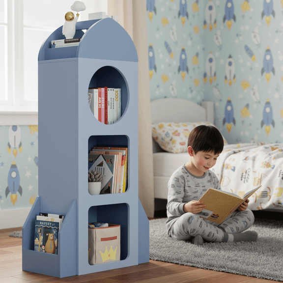 TLSUNNY 3 Tier Toddler Wooden Bookcase, Toy Storage, Spacious Display Organizer for Children Playroom, Bedroom, Nursery, School