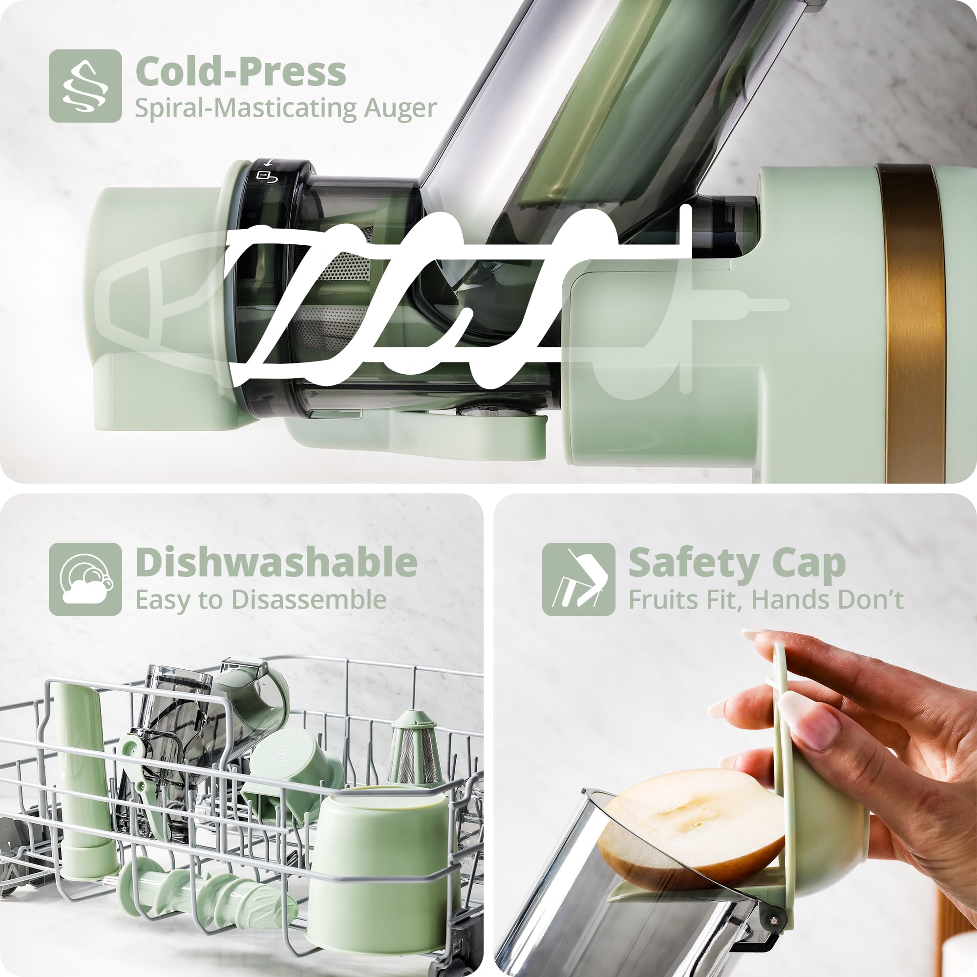 Greater Goods Slow Masticating Cold Press Juicer Machine, A Powerful Juice Extractor for Healthy and Delicious Fruit and Vegetable Juices, Sage Green