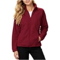 thumbnail image 2 of Outdoor Hiking Cycling Travel Utility Jackets Women Stand Collar Long Sleeve Full Zip Up Solid Side Pockets Slim Casual Fleece Jacket Wine Xl, 2 of 6