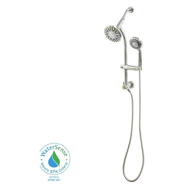 Glacier Bay 6Spray Wall Bar Raincan Showerhead with 6Spray Handshower in Chrome