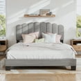 thumbnail image 4 of CHITOOMA Queen Size Platform Bed Frame with Velvet Upholstered Headboard and 12 Wooden Slats Support, No Box Spring Needed, Easy Assembly, Up to 1320 lbs, Grey, 4 of 8