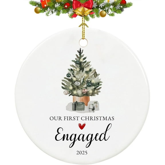Our First Christmas Engaged Ornament 2025,Just Engaged Gifts for Couple, Ceramic Keepsake Engagement Ornaments 2025