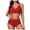 Z-Red764, variant on JIAYUE Women Swimsuit Sets V-Neck Solid Color Two Piece Sleeveless High Waisted Bikini Back Lace Up Tankini Pool Female Swimwear