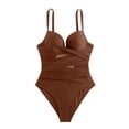 thumbnail image 4 of Womens One Piece Swimsuit 2025 V-Neck Ruched Mesh Bathing Suit with Spaghetti Straps, Tummy Control Swimwear, 4 of 5