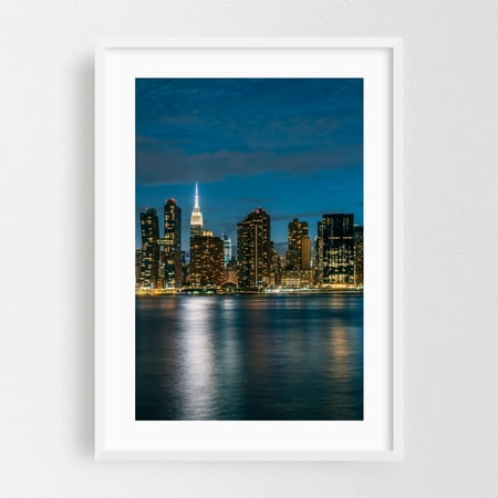 Midtown from LIC - Manhattan New York Photography Cityscape Skyline Night Sky Architecture City White Framed Wall Art Print 5 x 7 inches