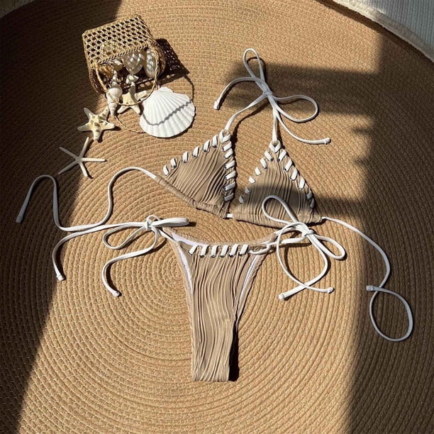 Traje de baño para mujer, bikini de moda de color liso con tirantes divididos, conjunto de dos piezas, trajes de baño para mujer, conjuntos de bikini para mujer, trajes de baño bikini para mujer