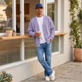 thumbnail image 5 of Mens Cardigan Sweater Waffle V Neck Button Down Cardigan Long Sleeve Cardigans Open Front Lightweight Casual Loose Blouse Purple M, 5 of 6