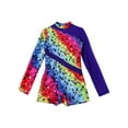 thumbnail image 3 of iiniim Kids Girls Long Sleeve Gymnastic Leotard Ballet Dance Biketard Short Unitard Dancewear 6-16 Starry Rainbow 12, 3 of 7