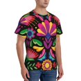thumbnail image 2 of Vsdgher Colorful Floral Embroidery Mexican Print Men's Dry Fit Mesh Athletic Shirts Moisture Wicking Tennis T-Shirt Tops, 2 of 9