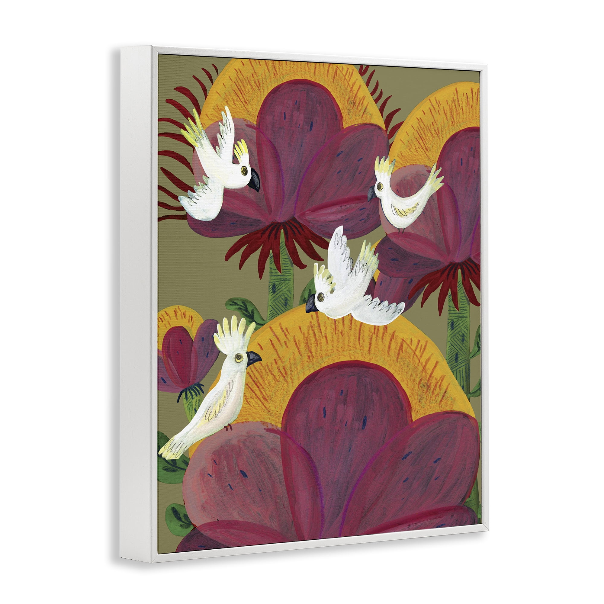 Stupell Industries Tropical Cockatoos & Plants White Framed Giclee Art, design by Kay Widdowson