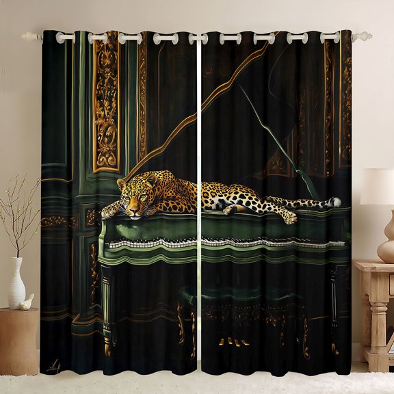 Feelyou 3D Leopard Cheetah Blackout Curtains Set of 2 (52x84 Each), Retro Western Fashion Window Curtains, Kawaii Jungle Animal Curtains and Drapes, Black Out Curtains Decor
