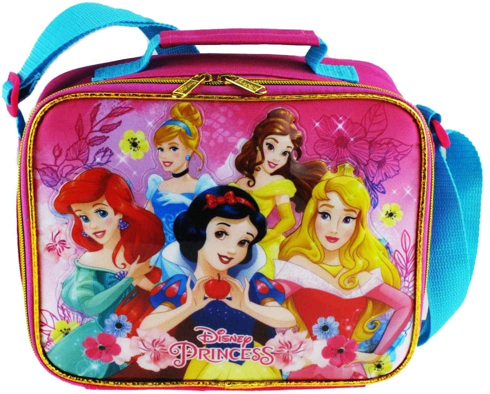 Pink Disney Princess Aurora Ariel Mulan Insulated Lunch Bag w/Shoulder Strap 