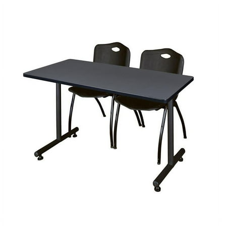 Regency 48" x 30" Kobe Training Table- Grey and 2 "M" Stack Chairs- Black