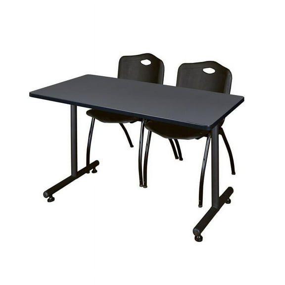 Regency 48" x 30" Kobe Training Table- Grey and 2 "M" Stack Chairs- Black