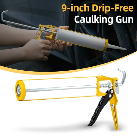 Deli 9-inch Drip-Free Caulking Gun with Ergonomic Steel Handle,Adjustable Hand ,Smooth Round Rod for 310ml/10oz Caulk tubes,10:1 Thrust Ratio