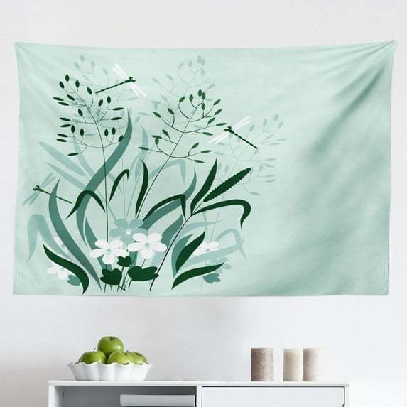 Dragonfly Tapestry, Bluebell Flower Motifs with Peony Funky Fashioned Boho Retro Pattern Print, Fabric Wall Hanging Decor for Bedroom Living Room Dorm, 2 Sizes, Green Pink, by Ambesonne
