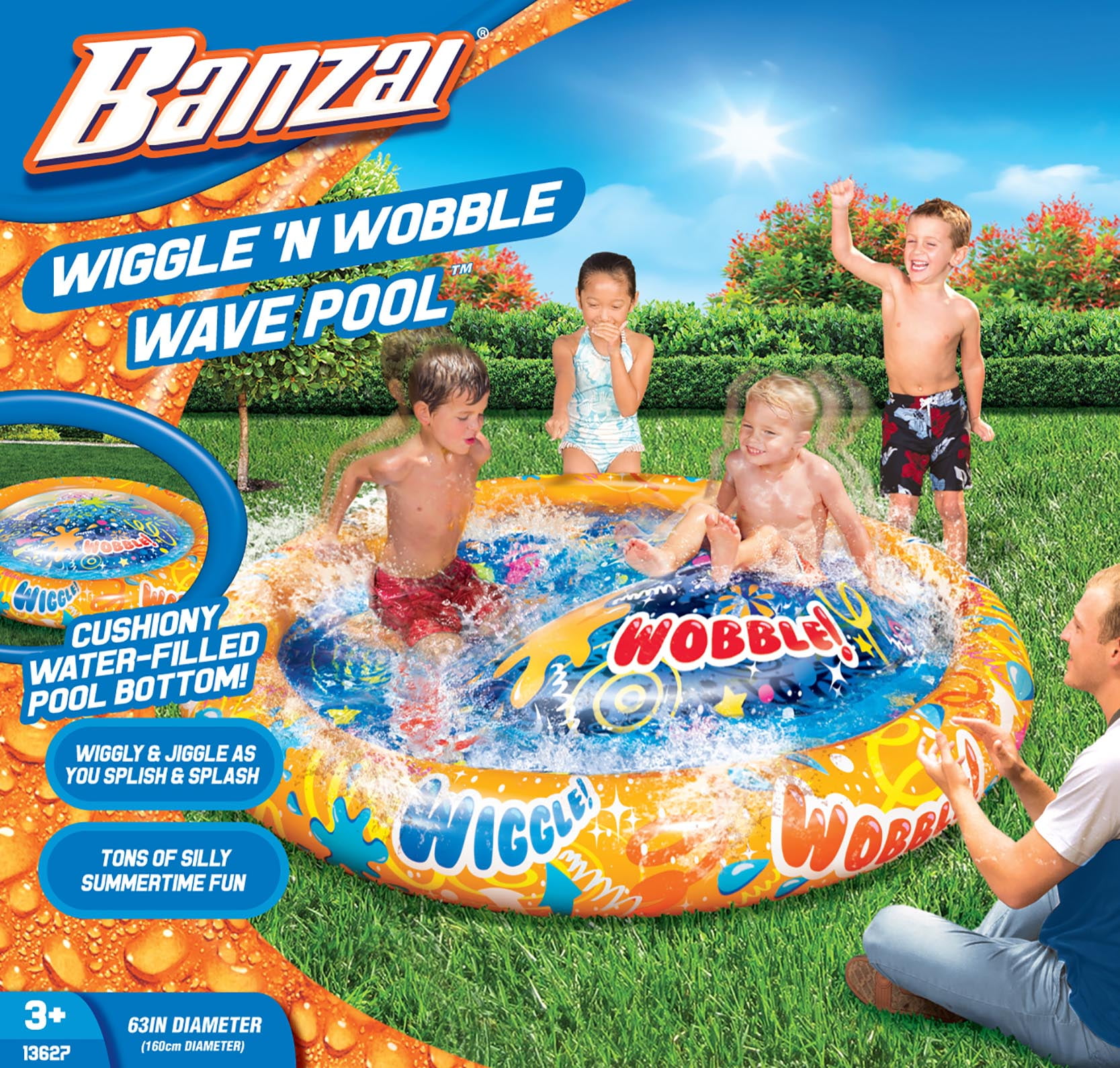 Banzai Wiggle N Wobble Wave Pool Inflatable Water Splash Aqua Swim Summer Backyard Toy