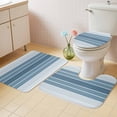thumbnail image 4 of Minimalist Bathroom Rugs Set Country Haze Blue Gradient Stripes Non Slip Absorbent Soft Bath Mats 3 Piece Set with Bathroom Rug, U-Shaped Floor Mat, Toilet Seat Cover Large Size, 4 of 9