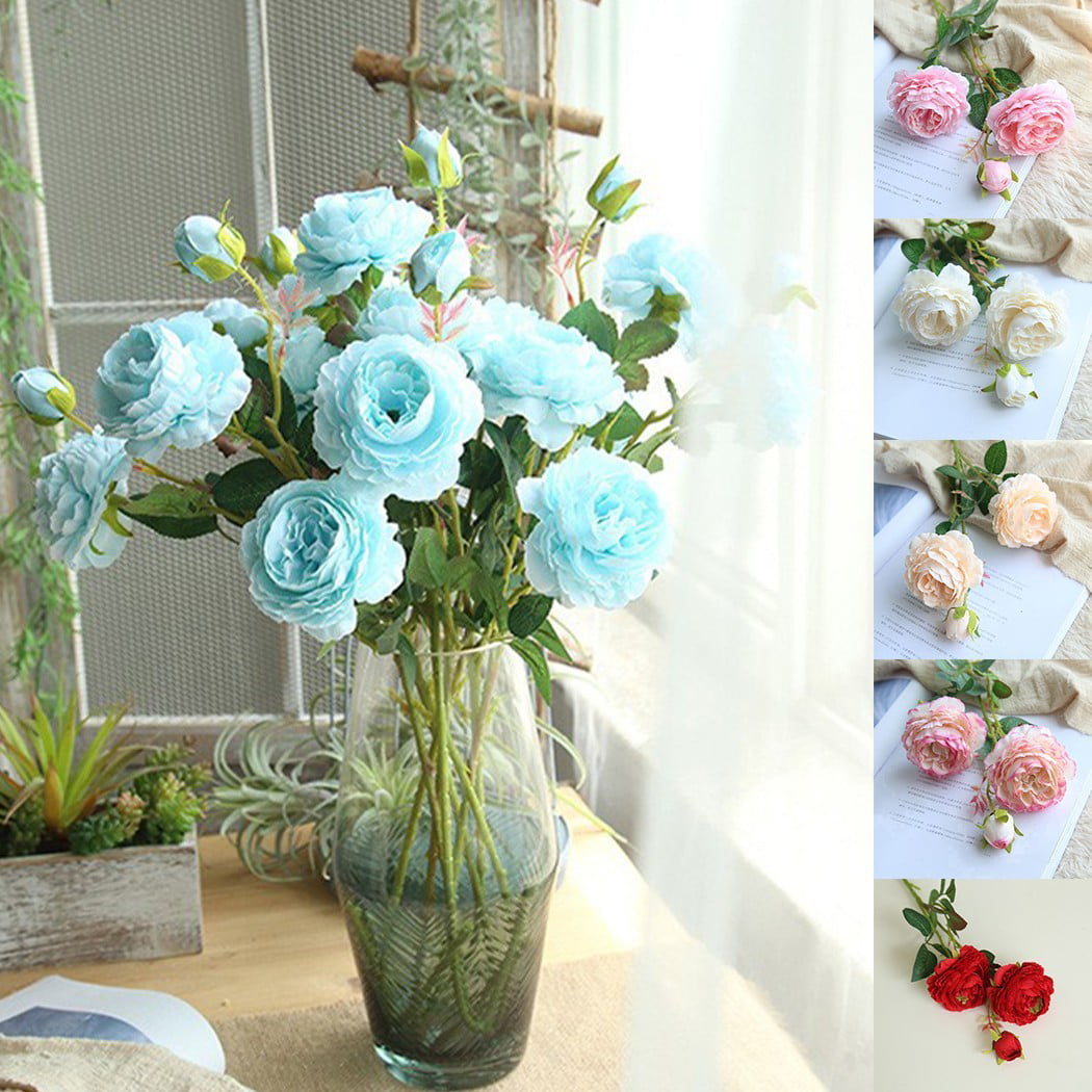 3Head Artificial Flower Rose Silk Floral Bridal Wedding Bouquet  Party Decor 