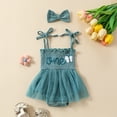 thumbnail image 2 of IDOPIP Baby Girls 1st Birthday Outfit Spaghetti Straps Romper Dress with Headband Cake Smash Outfit, 2 of 7