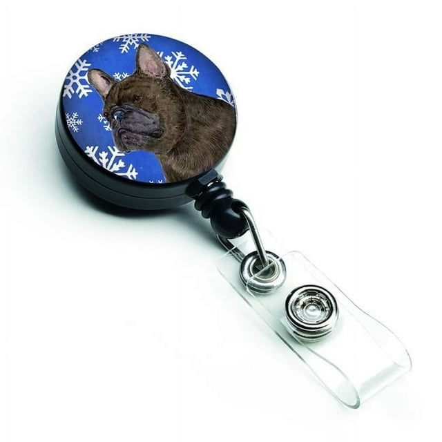 Carolines Treasures SS4657BR Bouledogue Français Hiver Flocons de Neige Vacances Rétractable Badge Bobine