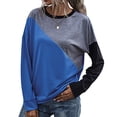 thumbnail image 1 of Jersey informal para mujer, cuello redondo, manga larga, hombros caídos, costura, bloque de Color, jersey para mujer, Top azul brillante M, 1 of 5