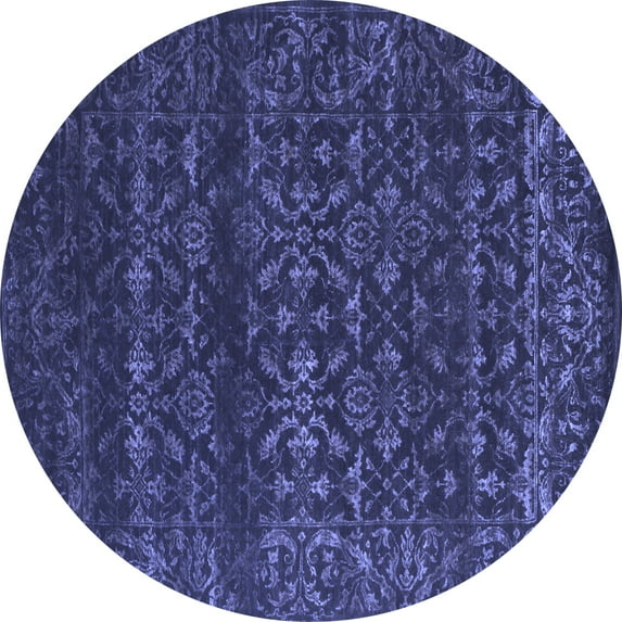 Ahgly Company Machine Washable Indoor Round Abstract Blue Contemporary Area Rugs, 4' Round