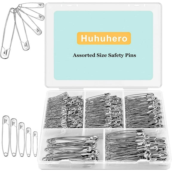 Safety Pins Assorted, 250 PCS Nickel Plated Steel Large Safety Pins Heavy Duty, 6 Different Sizes Safety Pin, Safety Pins Bulk, Small Safety Pins