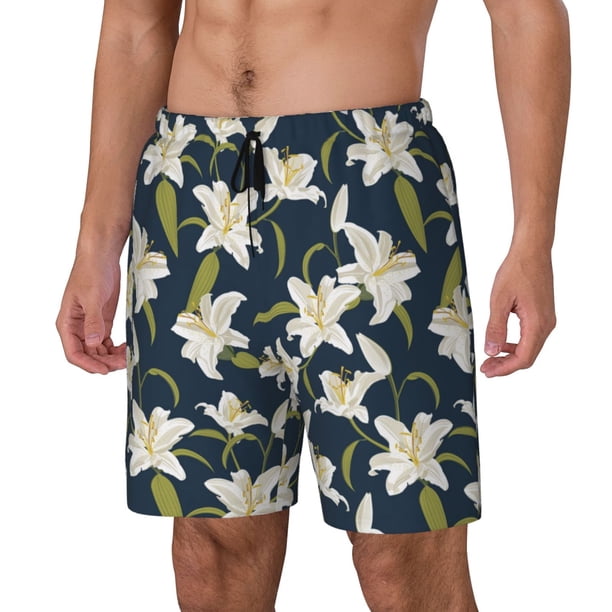 Fotbe Lilies Flowers Traje de Baño para Hombre – Shorts de Natación de Secado Rápido con Forro y Bolsillos-XX-Large