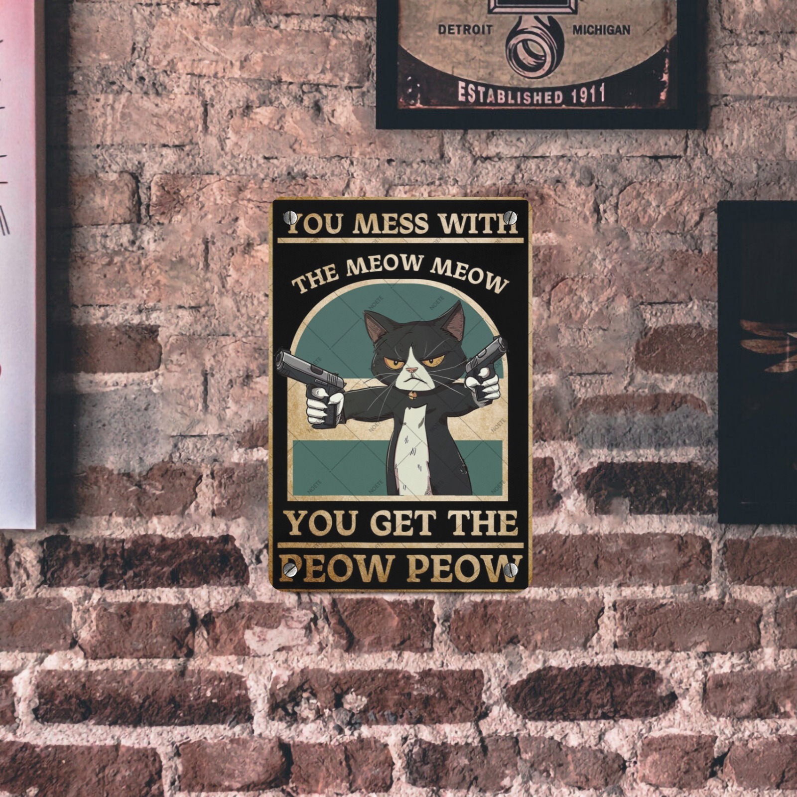 Noete Hang in There Cat Poster Funny Vintage Metal Wall Art Sign