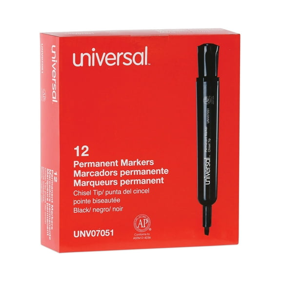 Universal Permanent Markers, Chisel Tip, Black, Dozen