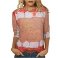 thumbnail image 2 of Idoravan Long Sleeve Shirts for Women Women's Fashion Printed T-shirt Mid-length 3/4 Sleeves Blouse Round Neck Casual Tops, 2 of 5