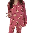 thumbnail image 4 of Patrón de oso Mujer Pijamas estampados Traje de manga larga Transpirable Suave Ropa de dormir femenina Ropa de dormir para dormitorio Rosa Rojo XL, 4 of 14