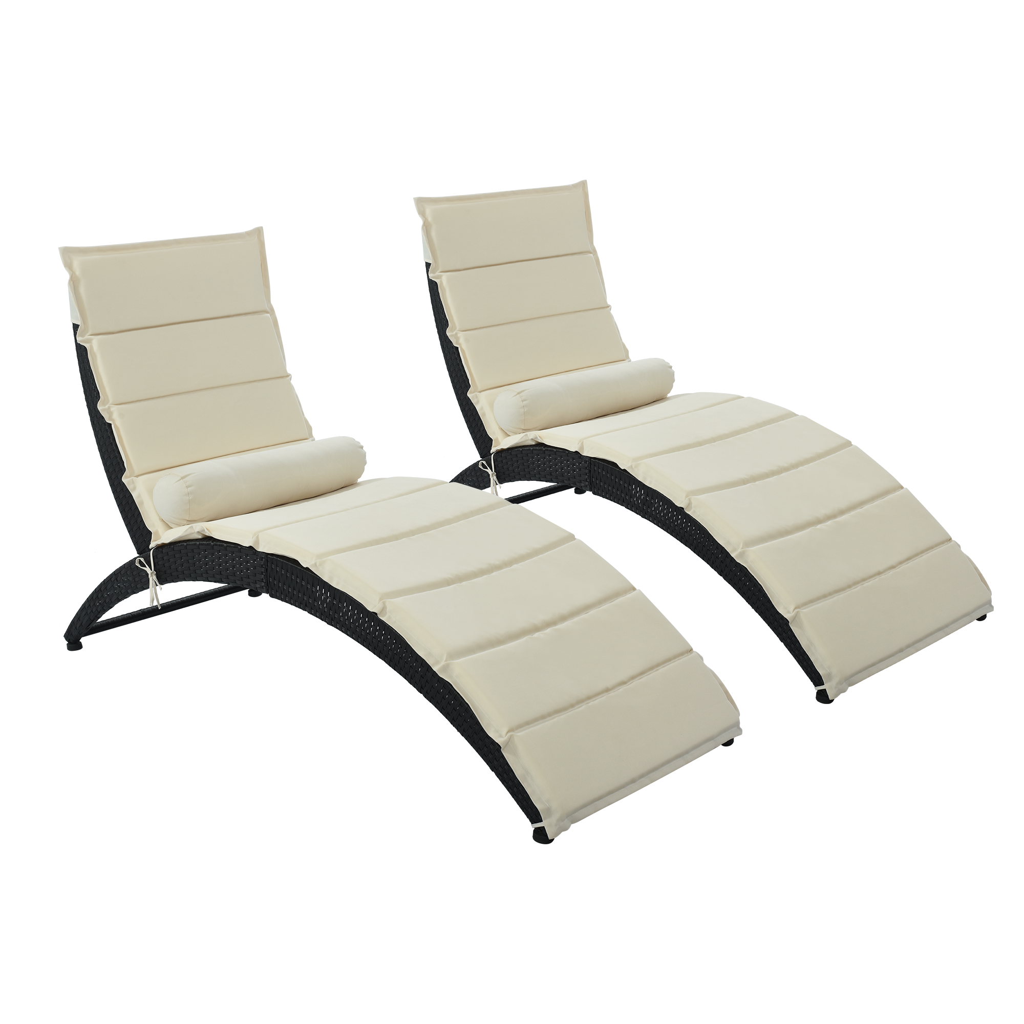 uhomepro 2-Piece Pool Chairs and Lounges, Chaise Lounge Chair Outdoor Set, Patio Loungers Outdoor Furniture Sets Couch Cushioned Recliner Chair with Removable Cushion and Bolster Pillow, Beige - image 5 of 11