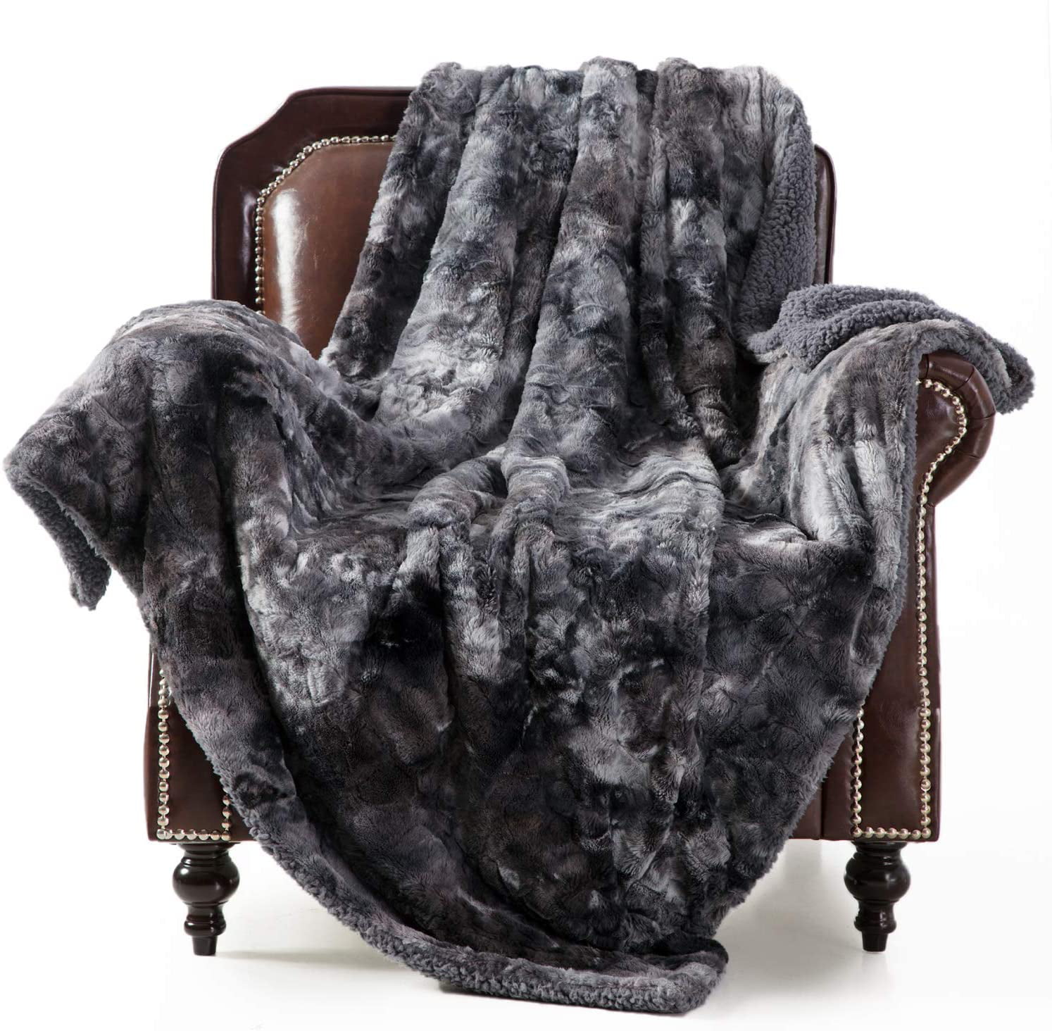 Reversible Soft Fluffy Minky Fleece Throw Blanket softan Faux Fur Bed Blanket in Leopard Print Machine Washable 90×90 Beige