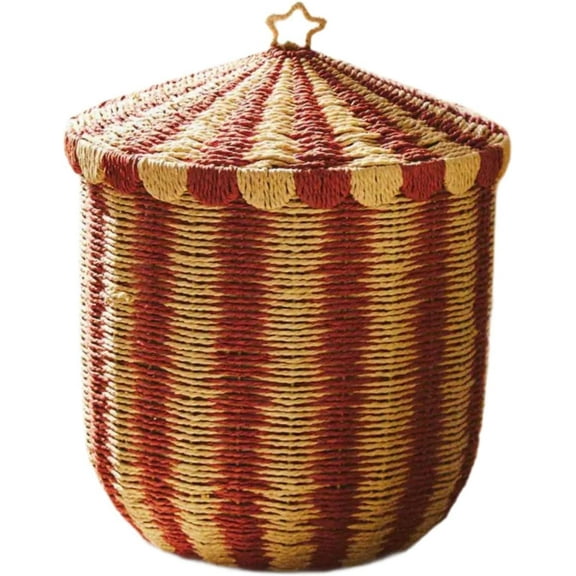Laundry Basket Bin Organizer, Handwoven Storage Basket, Dustproof, Modern, Beige, 32cmx37cm