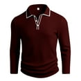 thumbnail image 5 of Men's Lapel Button Down Polo Shirts Long Sleeve Ribbed Knit T-Shirts Fashion Casual Golf Shirts, 5 of 6