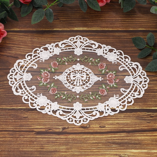 1 Pcs Manteles de Encaje, 15x5.9 Pulgadas, Doilies Vintage Ovalados Bordados de Encaje para Decoración de Mesa, Blanco